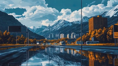 清冷蓝调雨后城市街道