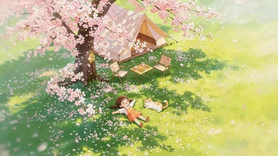 樱花树下小女孩