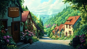 绿色欧洲小镇夏日街景
