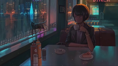 城市雨夜咖啡厅
