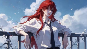 栏杆前红发女孩
