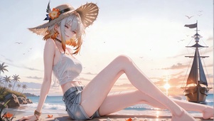 秋日海边小清新长腿嘉贝莉娜