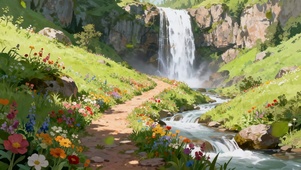 瀑流花径治愈山水田园的繁花交响