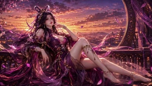 暮色古风紫裙美少女
