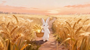 欢乐秋收麦田小兔子