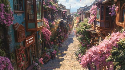 樱花小镇夏日阳光街道