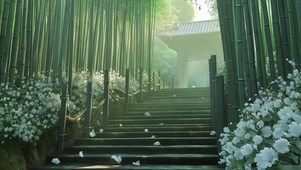 绿色护眼夏日竹林古建