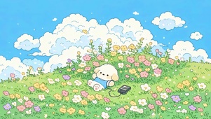 小清新花丛可爱小狗