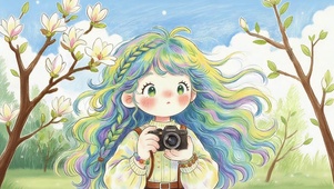 春天拍照的女孩
