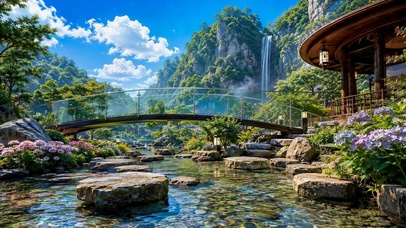 清幽山间瀑布唯美水景