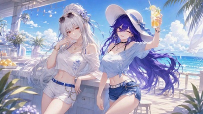 夏日海边双生美少女