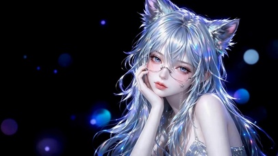 梦幻蓝发猫耳二次元美少女
