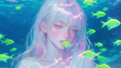 水下女孩和小鱼