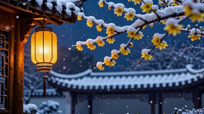 夜雪落梅檐