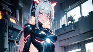 性感机甲白发美女4K高清