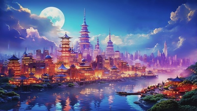 梦境中月光下的奇幻古都