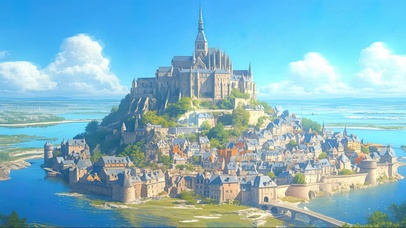 蓝天阳光欧式小镇古堡