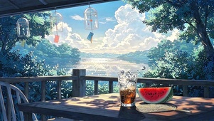 风铃摇荡的湖景露台