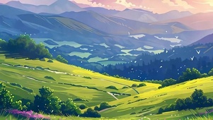 护眼晚霞花草树木带鱼屏