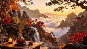 国风高山云海瀑布