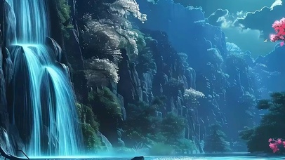 夜景树木河流带 鱼屏