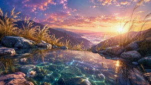 山间落日云海治愈美景