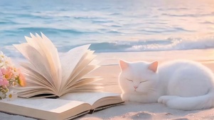 夕阳海景猫咪带鱼屏