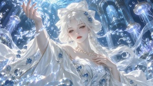 幽蓝海底白发梦幻美女