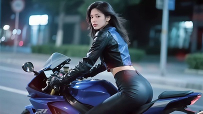 骑摩托的长发美女3