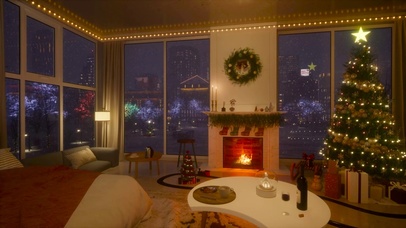 城市雪夜圣诞新年房间