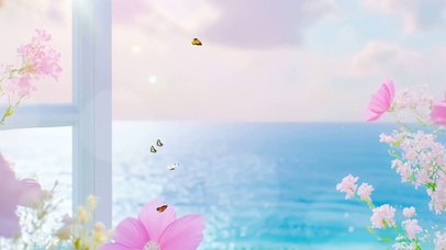 窗外海景花草树木双屏