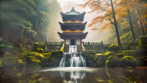 古风秋天山间塔楼