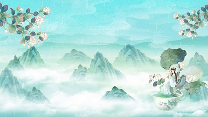 国潮春茶水墨画大气山水唯美