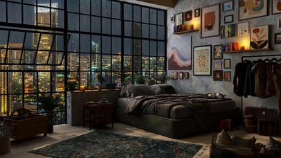 繁华城市雨落窗边