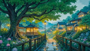 雨夜小镇