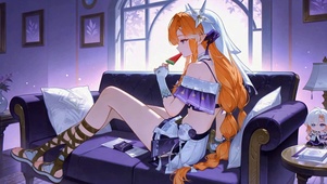 吃冰棒的红发美少女