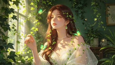 光影绿植美女高清4k