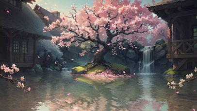 古风治愈落花溪流