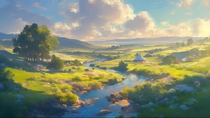 阳光草原河流