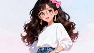 戴眼镜长发女孩