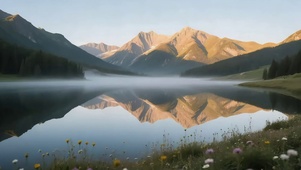 静谧迷雾高山湖泊