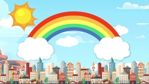 卡通彩虹城市可爱背景