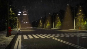 路灯下街道夜雨