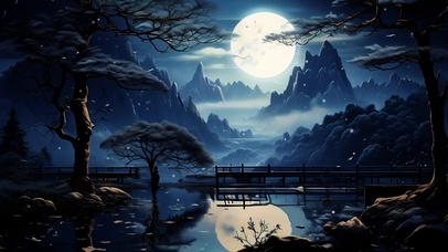 静怡的中国风山水夜景