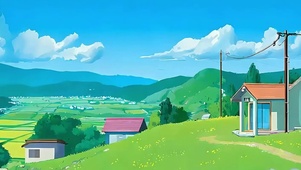 蓝天白云树木房屋带鱼屏