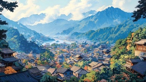 俯瞰山林古镇建筑