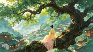 小镇大树上女孩