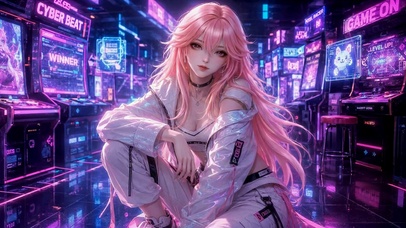赛博电玩城粉发美少女