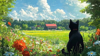 蓝天白云花草树木