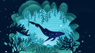 4K剪纸海洋鲸鱼